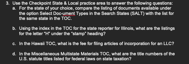 3. Use the Checkpoint State & Local practice area to answer
