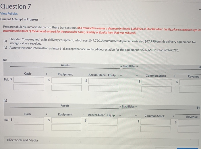  Question 7 Wiew Policies Current Attempt in Progress Prepare tabular summaries