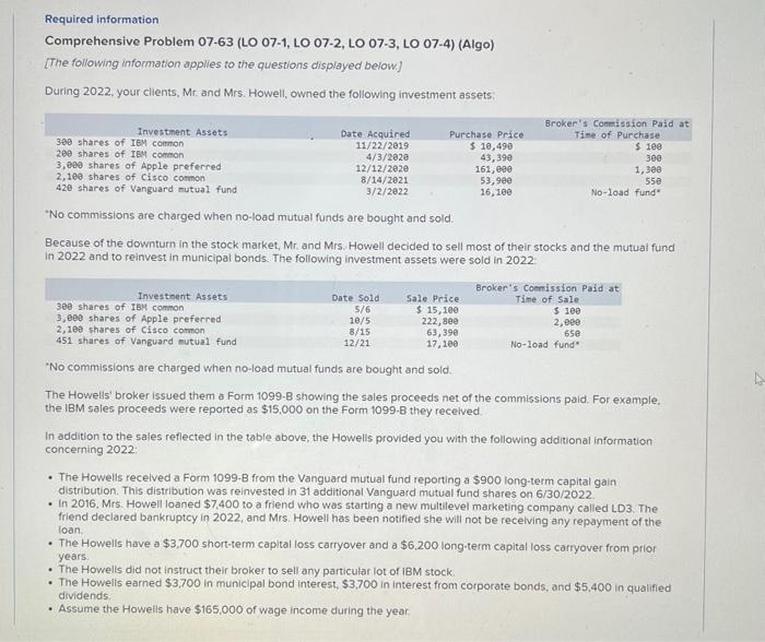  Required information Comprehensive Problem 07-63 (LO 07-1, LO 07-2, LO 07-3,