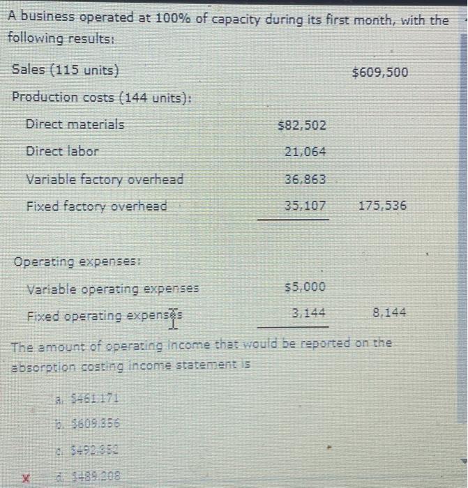 you ! A business operated at 100% of capacity during its first