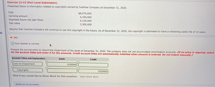  part C Exercise 12-13 (Part Level Submission) Presented below is information
