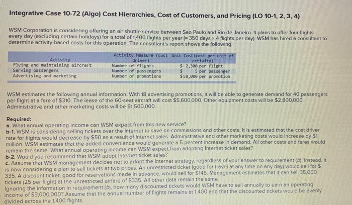 just need help finding the correct answer for B1 Integrative Case 10-72