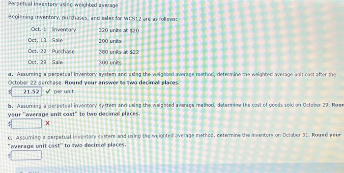 WCS12 are as follows: a. Assuming a perpetual inventory system and using