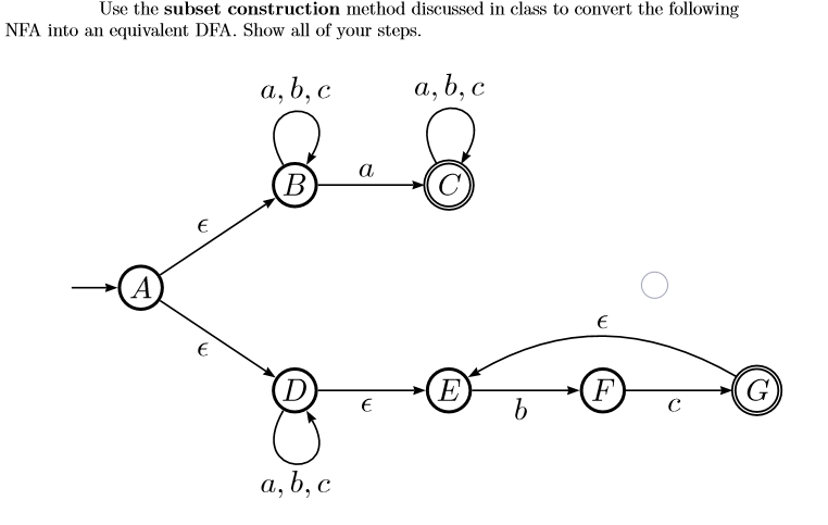 Use the subset construction method discussed in class to convert the