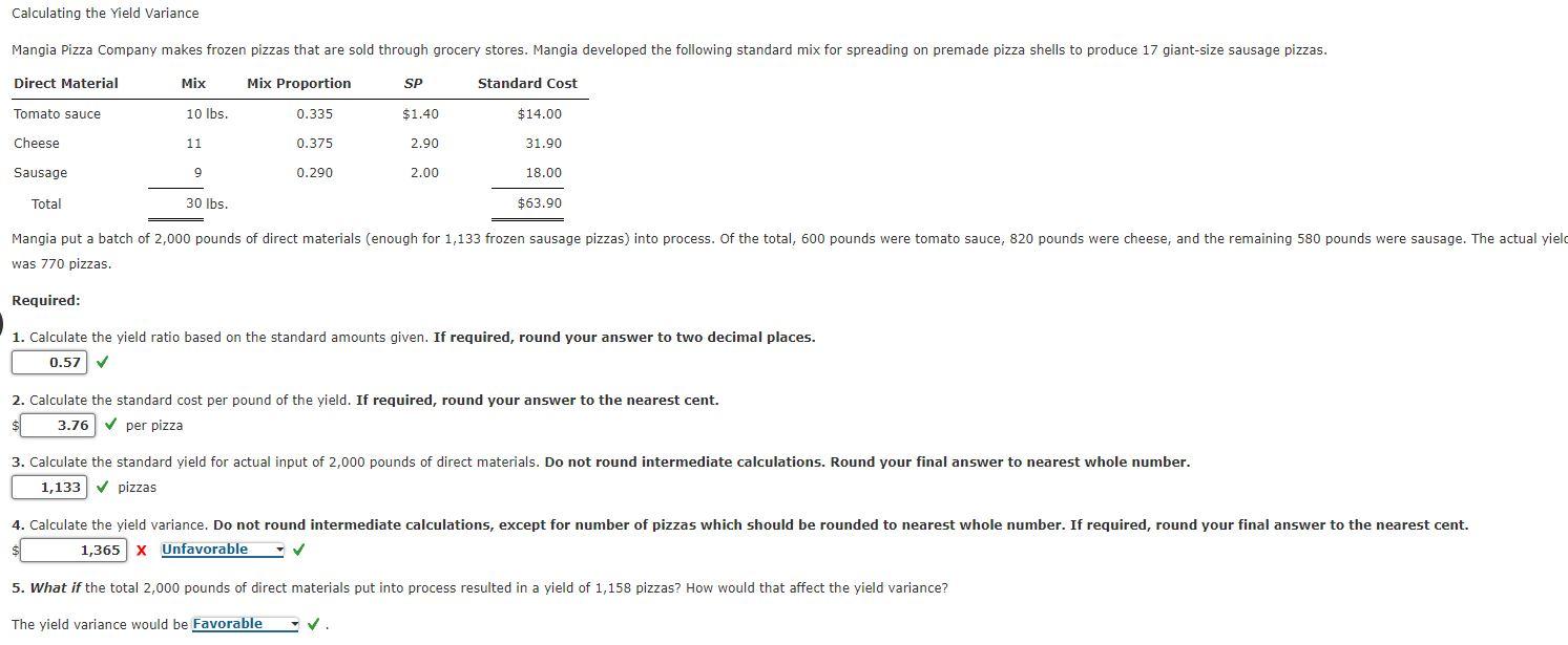 CTRL + TO CLEAR ANY BLUR Calculating the Yield Variance Mangia Pizza