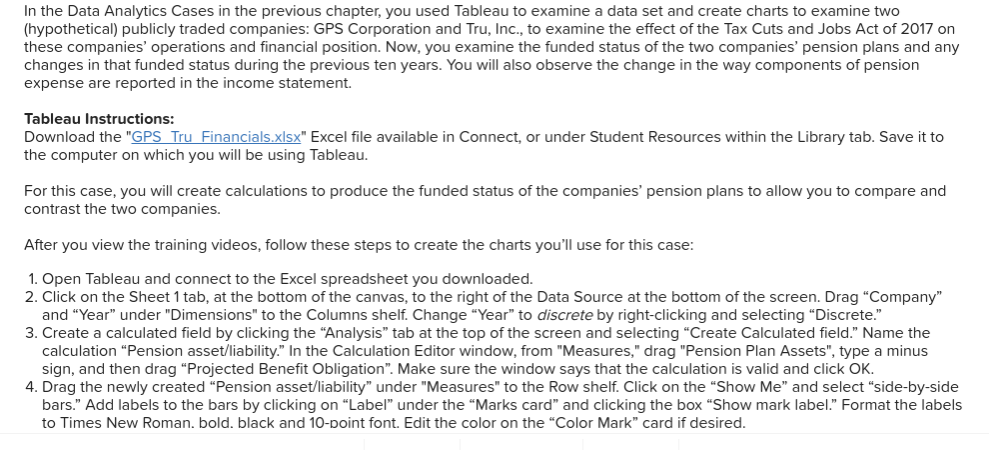  In the Data Analytics Cases in the previous chapter, you used