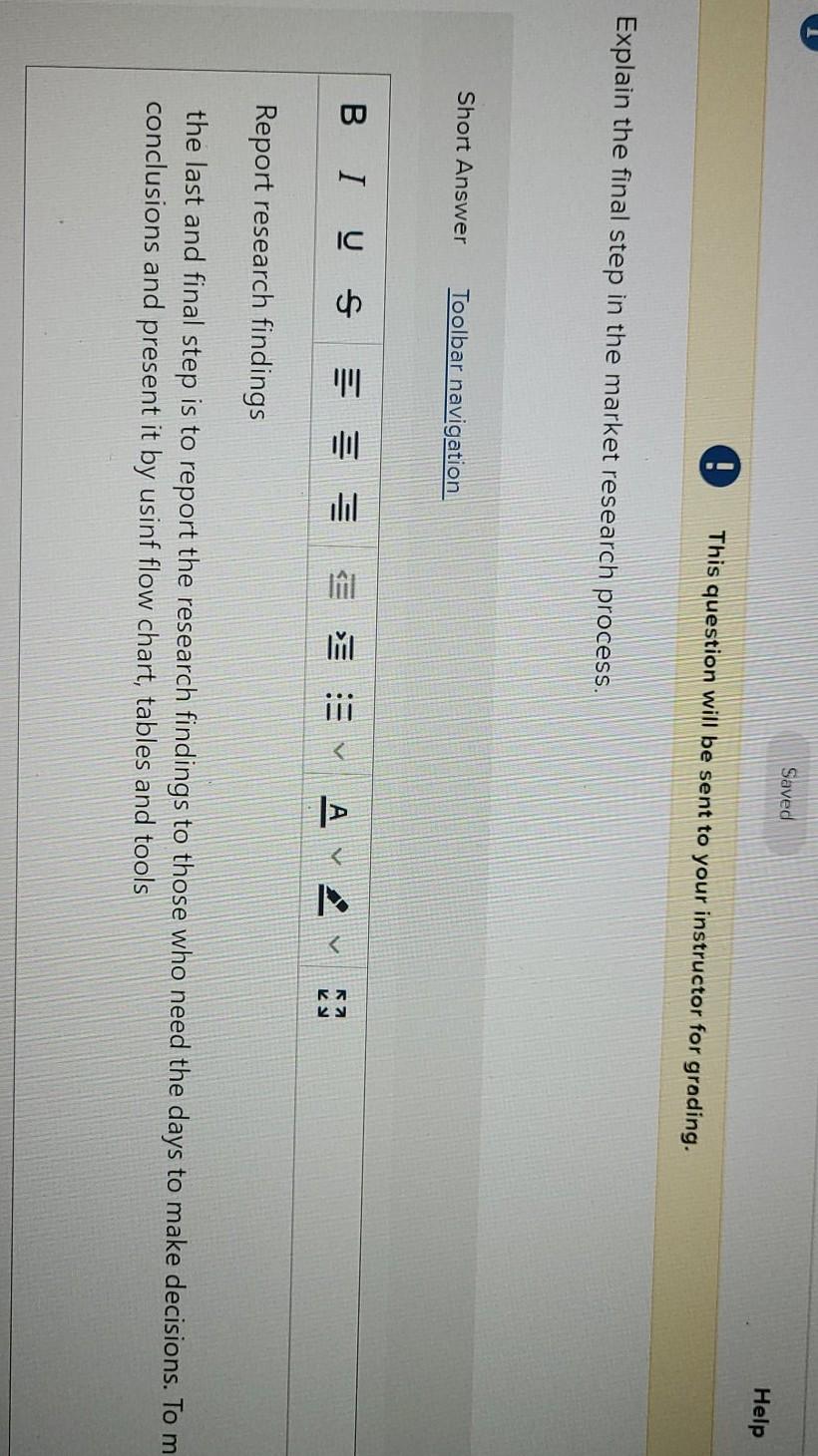  Saved Help This question will be sent to your instructor for