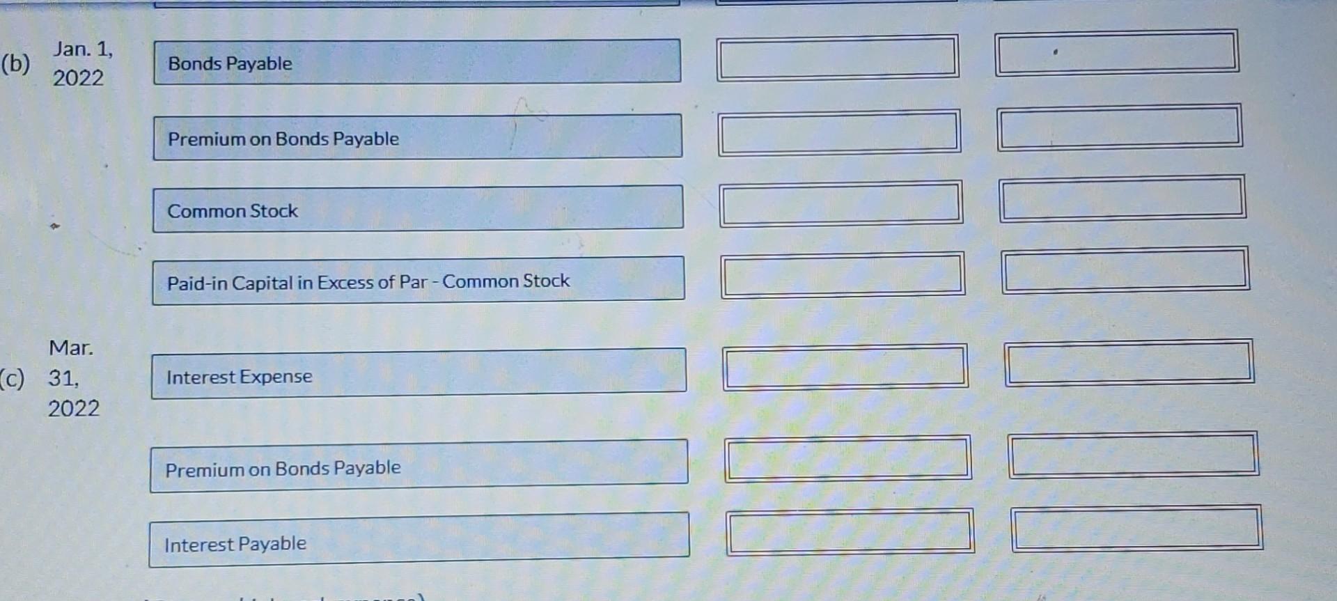 Expense 2022 Premium on Bonds Payable Interest Payable On January 1, 2020,