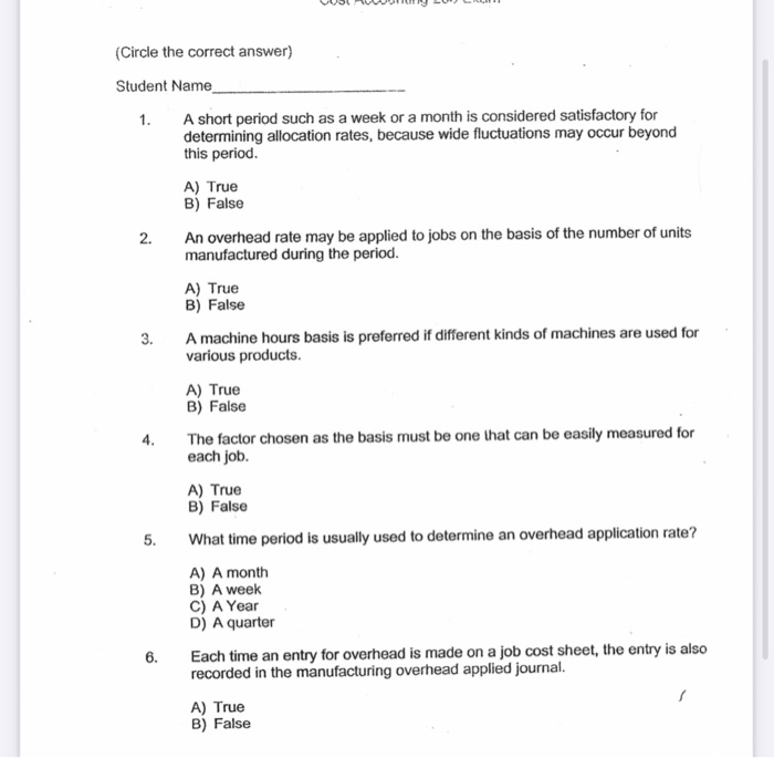  (Circle the correct answer) Student Name 1. A short period such