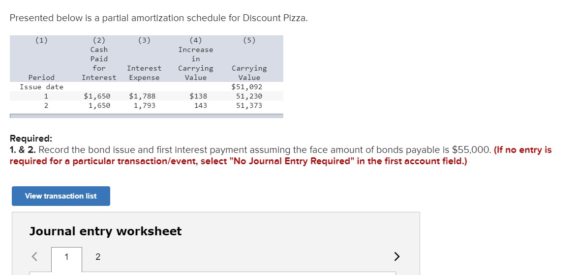 Presented below is a partial amortization schedule for Discount Pizza. (1)