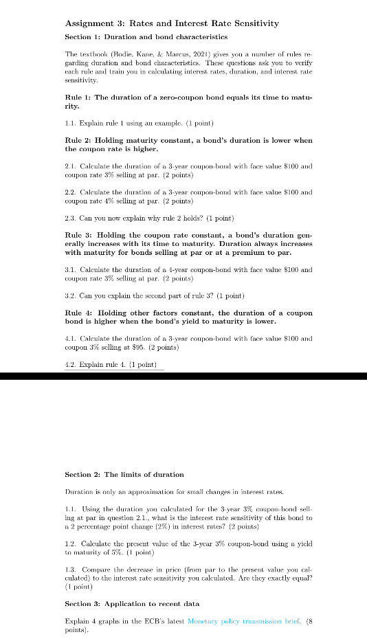 Assignment 3: Rates and Interest Rate Sensitivity Section 1: Duration and