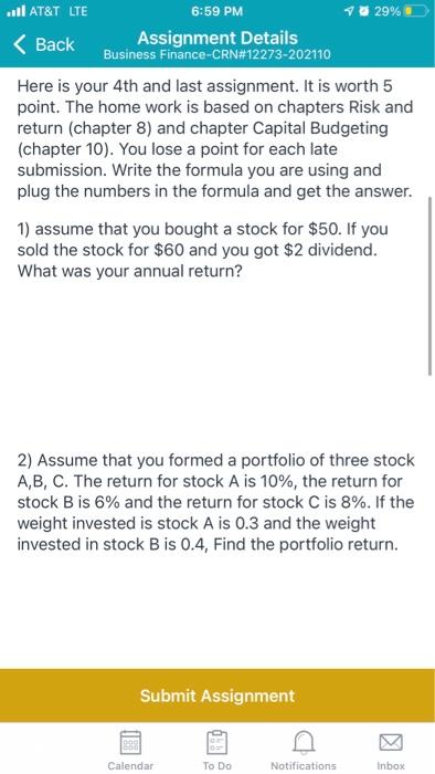  ... AT&T LTE 6:59 PM 1 29% Back Assignment Details Business