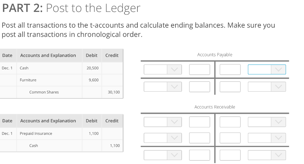  PART 2: Post to the Ledger Post all transactions to the