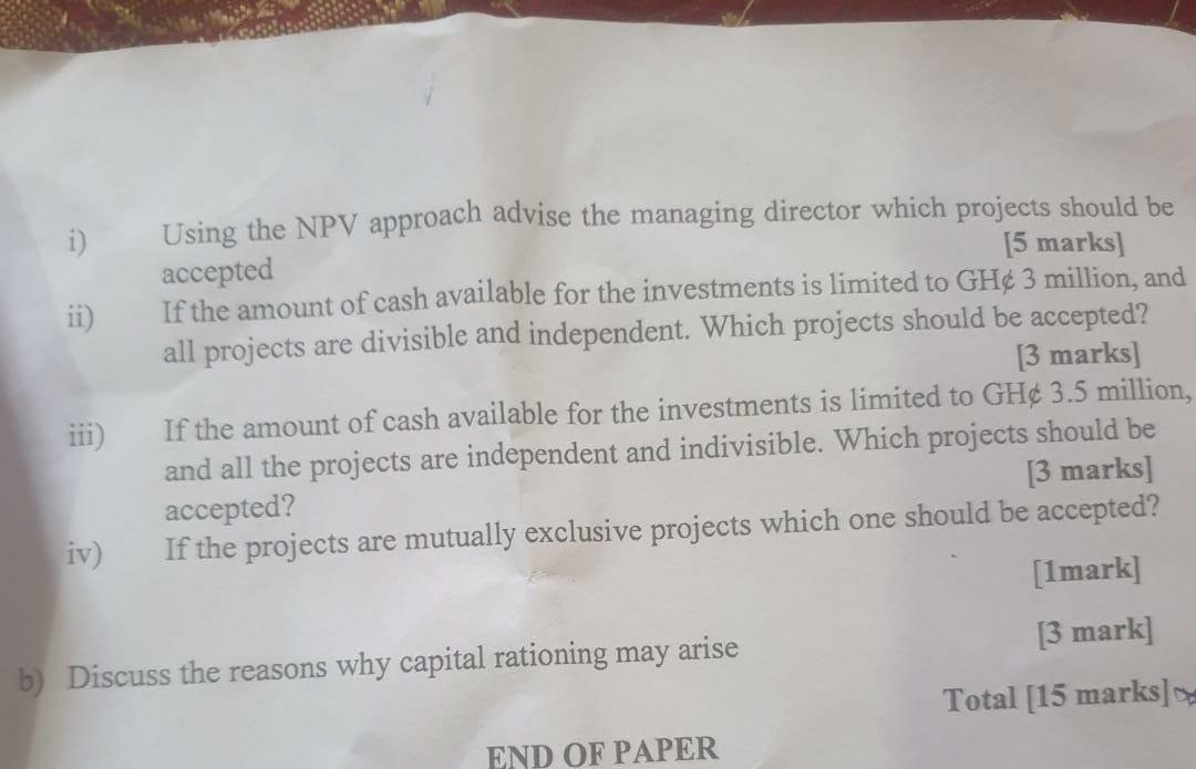 marks] QUESTION FIVE Total [15 marks] After paying GH 30,000 for an