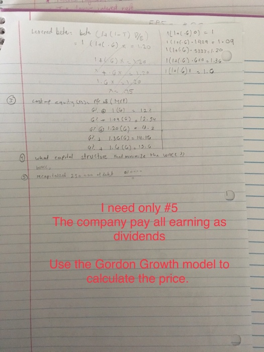  Levered beta: bele (+(1-T) D/E -! (1+(6) * = 120 (1+(6)