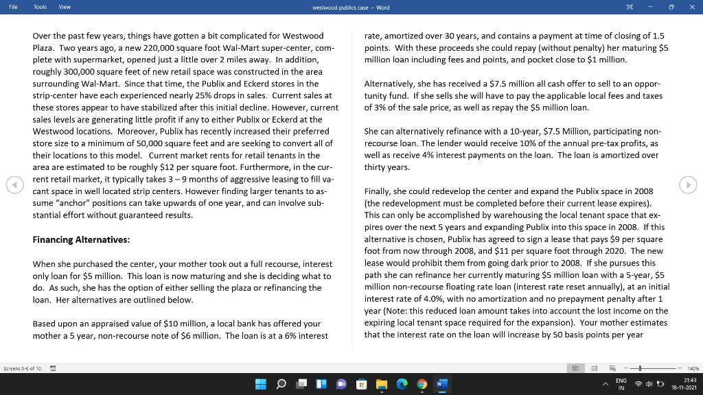 publics case - Word e Case: Westwood Publix Plaza The Property: square