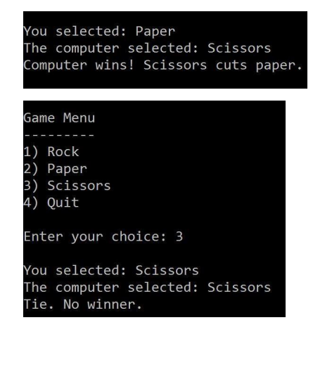 the computer's choice before the user has played!!!) 2. The following menu