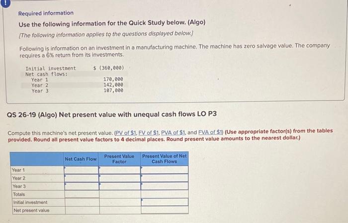  Required information Use the following information for the Quick Study below.