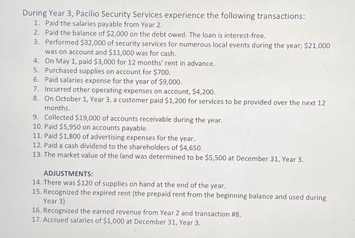 of Pacilio Security Services, Inc. as of January 1, Year 3, had