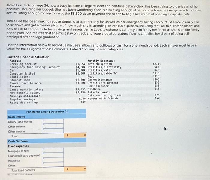  please answer all blanks correctly using the information provided. thanks! Jamie