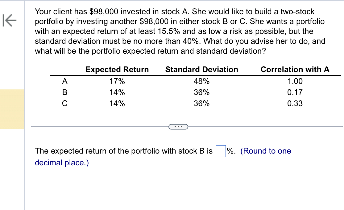 PLEASE ANSWER THIS QUICKLY SHOWING ALL STEPS. Your client has $98,000 invested