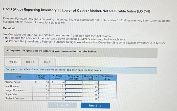  can you solve tha Req 1a, 1b, 2? E7-13 (Algo) Reporting