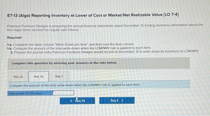 Inventory at Lower of Cost or Market/Net Realizable Value [LO 7-4] Peterson