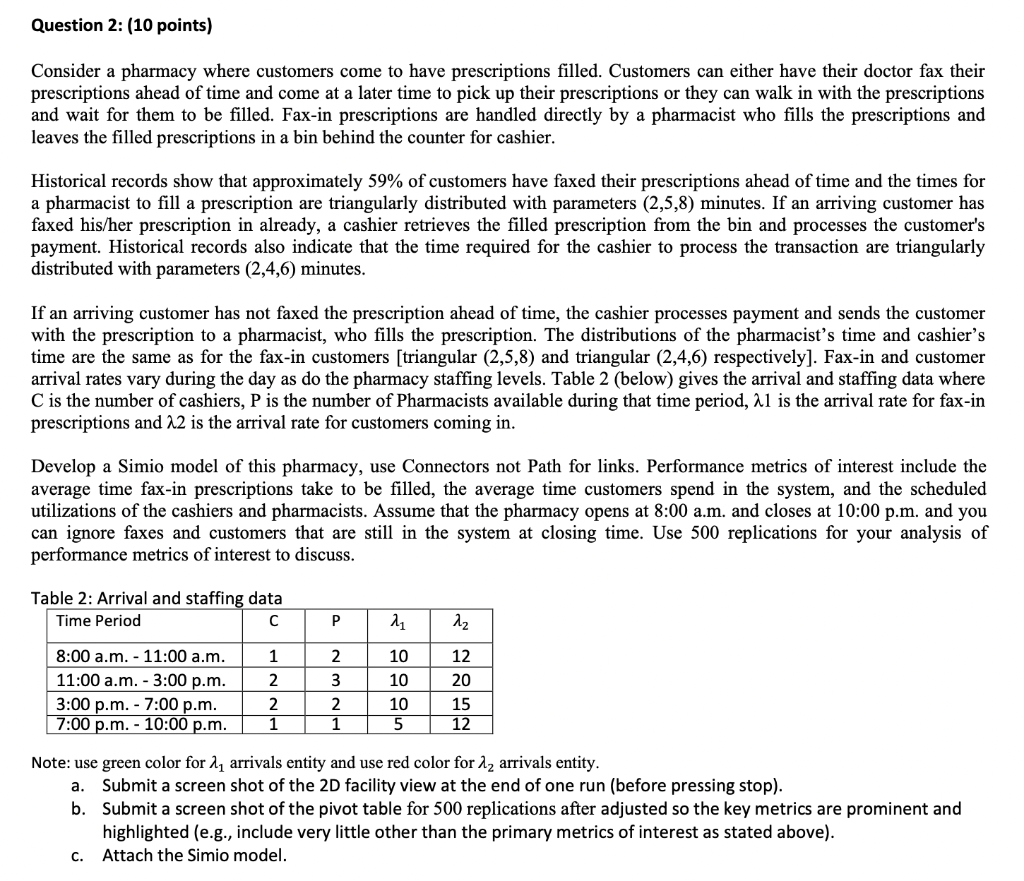 Question 2: (10 points) Consider a pharmacy where customers come to