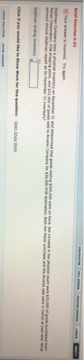  CALCULATOR PULSOREN INTERVISS Brief Exercise 6-02 RACK NEXT Your answer is