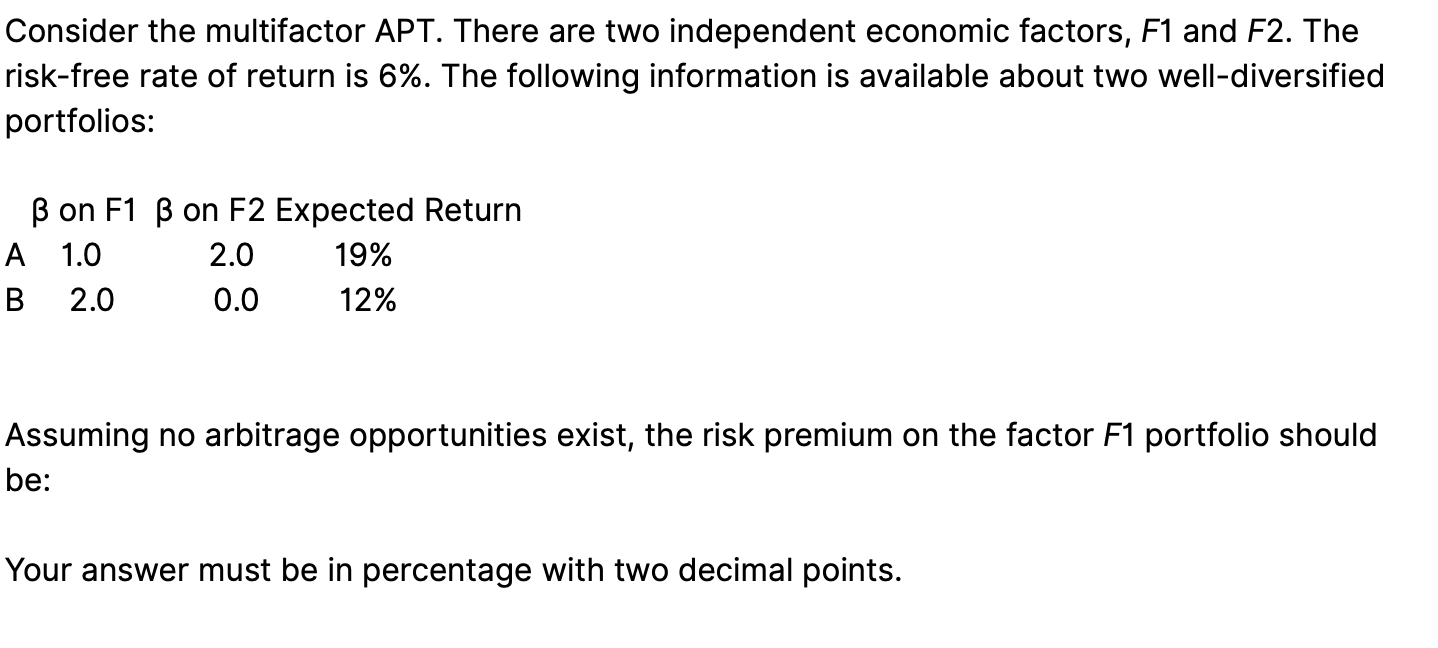 EXPLAIN STEP BY STEP Consider the multifactor APT. There are two independent