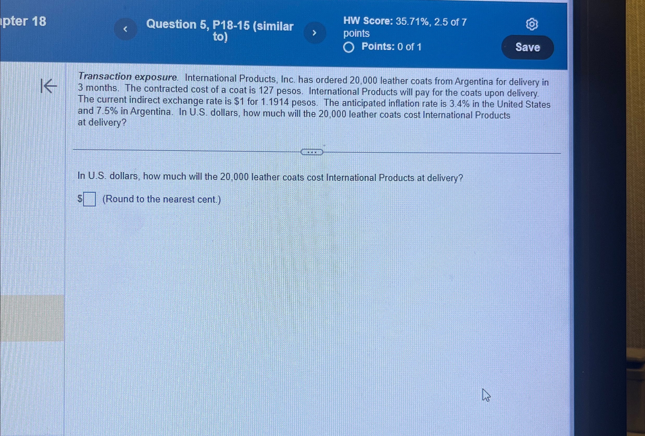  Ipter 18 Question 5, P18-15(similar to) HW Score: 35.71%,2.5 of 7