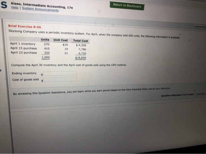  s kleso, Intermediate Accounting, 17e Help System Announcements Return to Blackboard