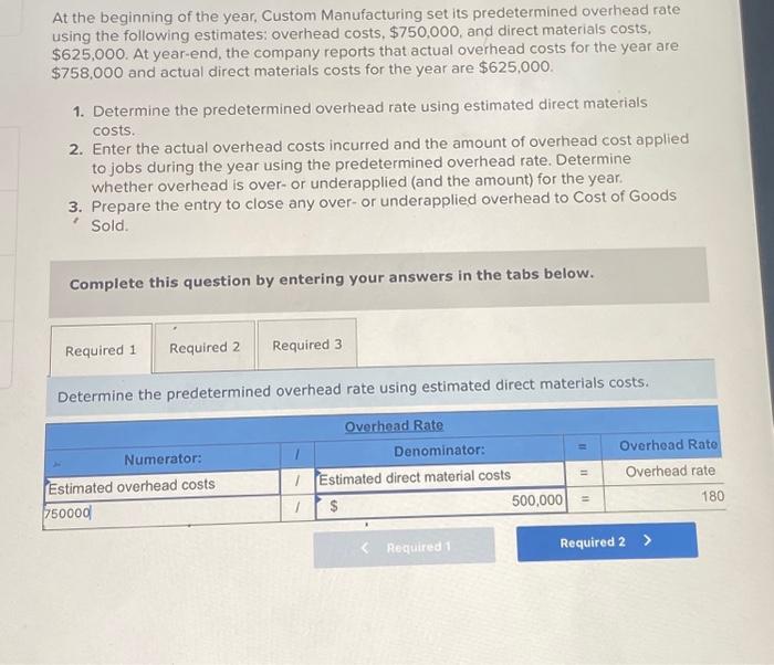 At the beginning of the year. Custom Manufacturing set its predetermined overhead