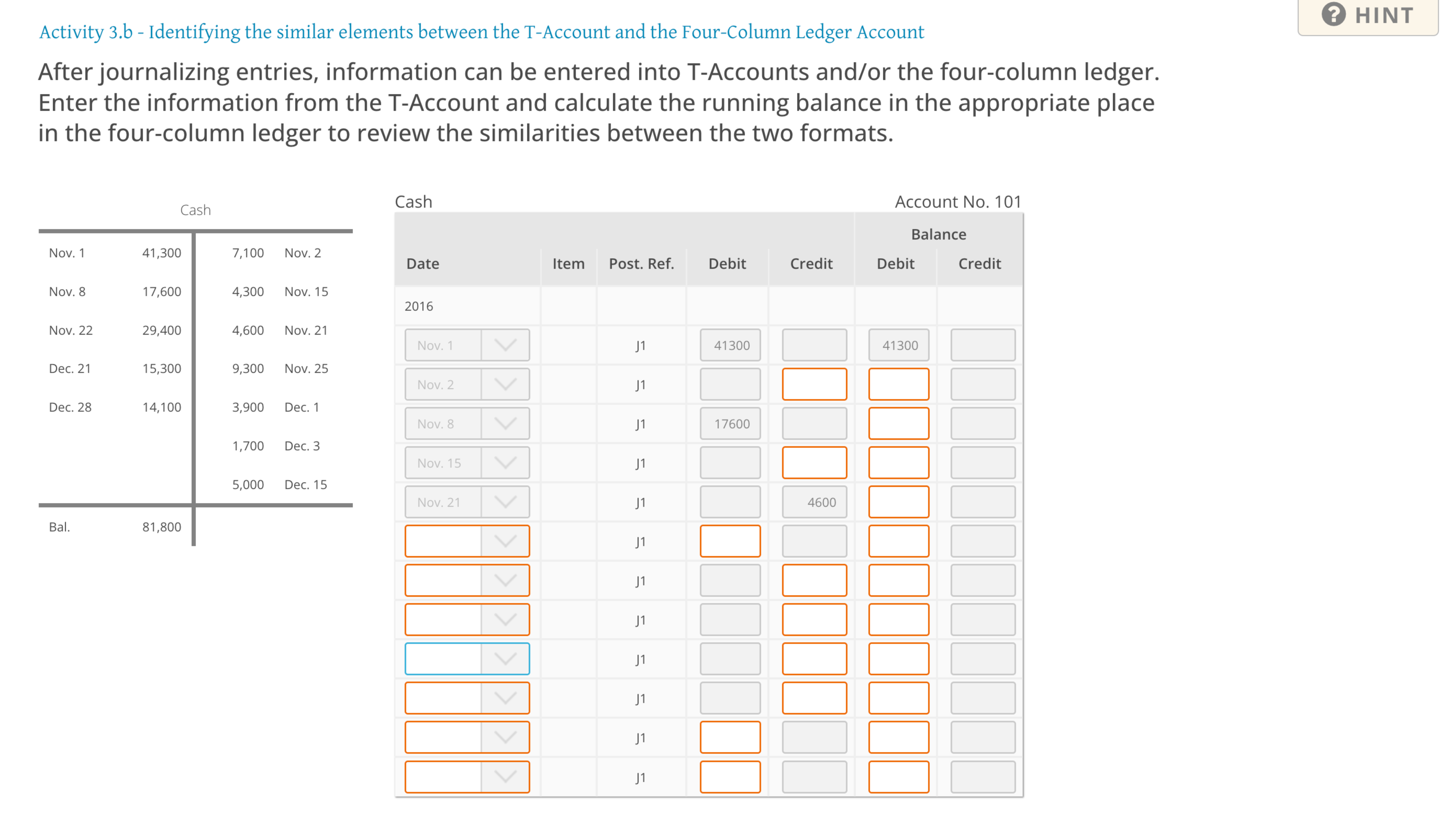  Activity 3.b - Identifying the similar elements between the T-Account and