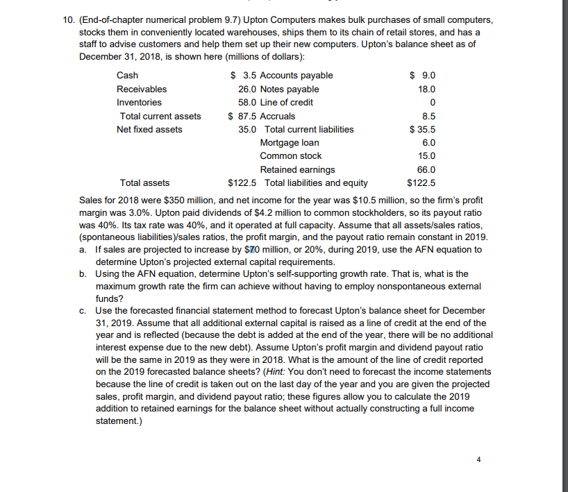  (End-of-chapter numerical problem 9.7) Upton Computers makes bulk purchases of small