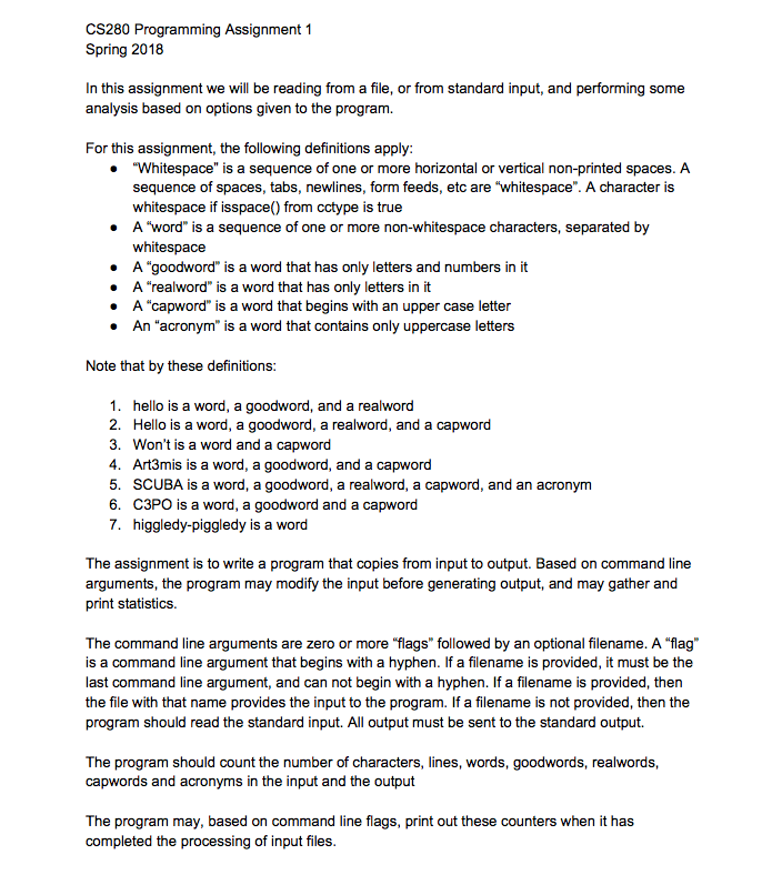 CODE C++ CS280 Programming Assignment 1 Spring 2018 In this assignment we