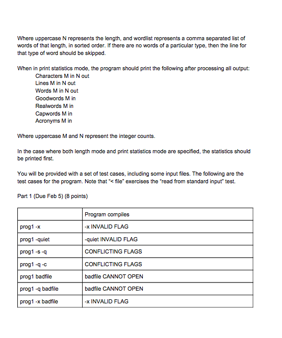 some analysis based on options given to the program. For this assignment,
