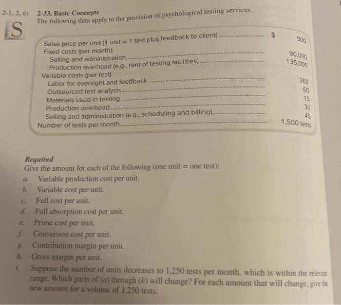  1. 2,6) 2-33. Basic Concepts The following data apply to the