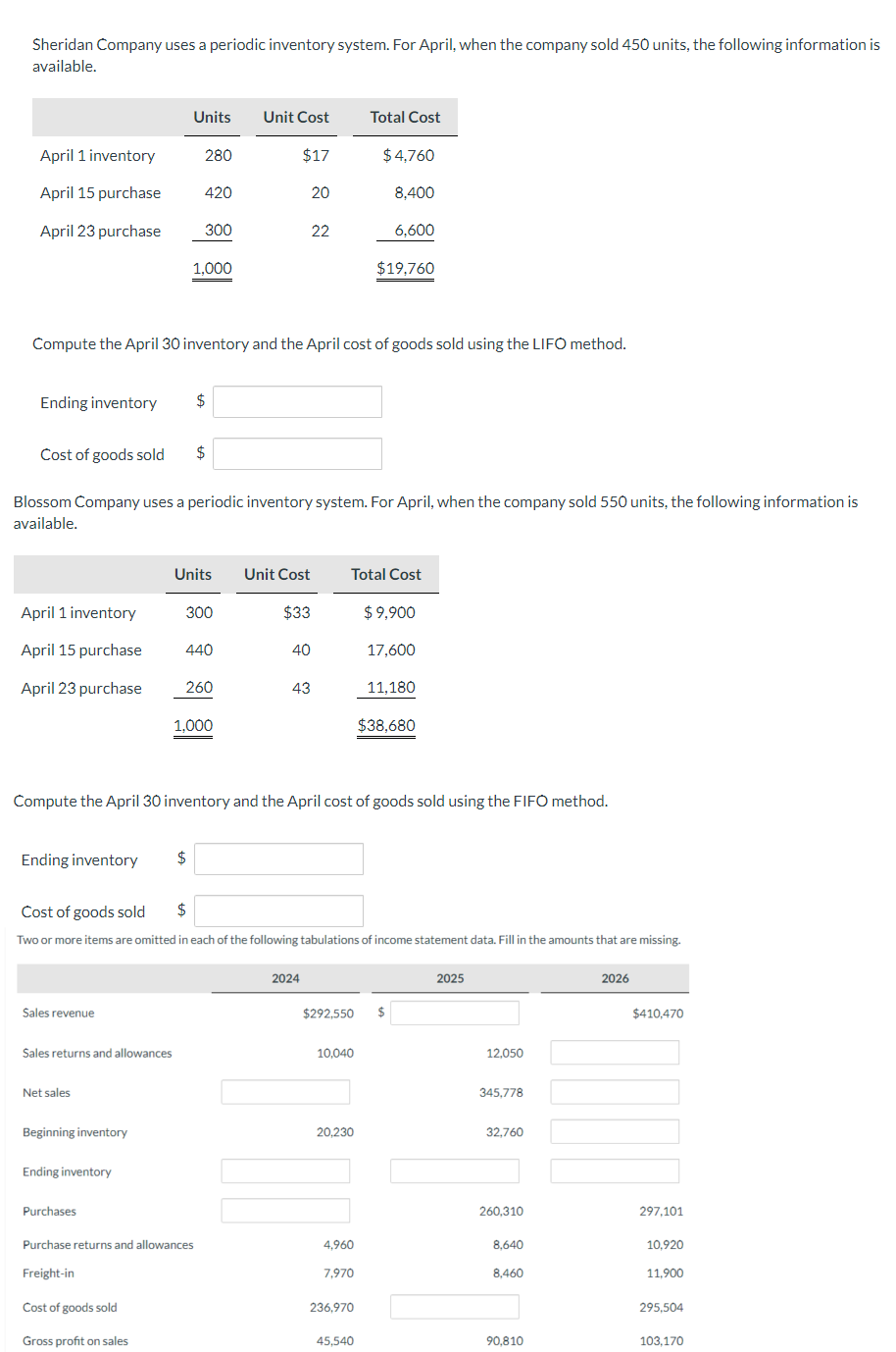  Question #1(3 parts) (a) Sheridan Company uses a periodic inventory system.