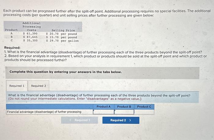  Each product can be processed further after the split-off point. Additional