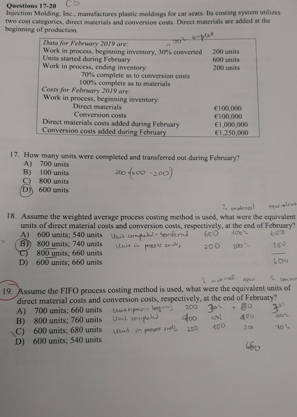 Please explain carefully the answer Questions 17-20 C5 Injection Molding, Inc.,