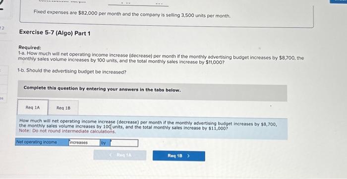 Selling Price, and Unit Sales [LO5-7] [The following information applies to the
