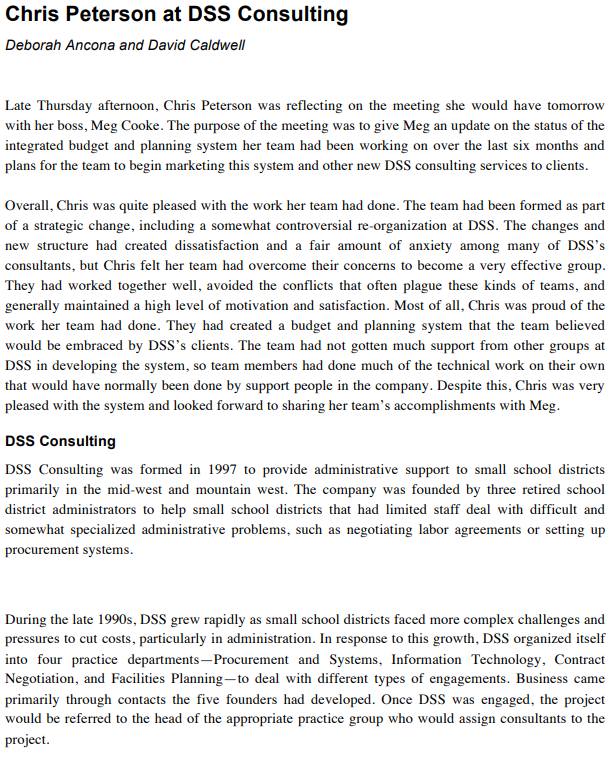  Question: Identify and describe the various stakeholders at DSS. Examine Chris