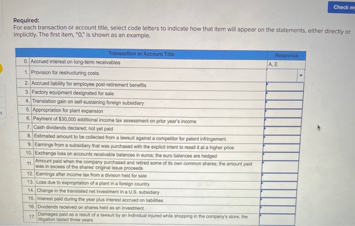 below them, selected transactions and/or account titles. Code B C D Financial