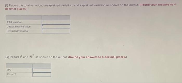 y=0+1x1+2x2+3x3+ Sample size: n=16 (1) Report the total variation, unexplained varlation, and