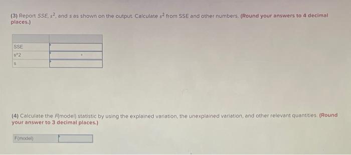 explained variation as shown on the output: (Round your answers to 4