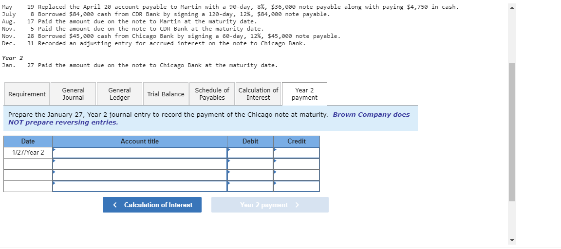 May July Aug. Nov. Nov. Dec Year 2 27 Paid the amount