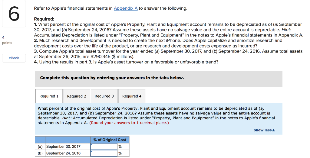  Refer to Apple's financial statements in Appendix A to answer the