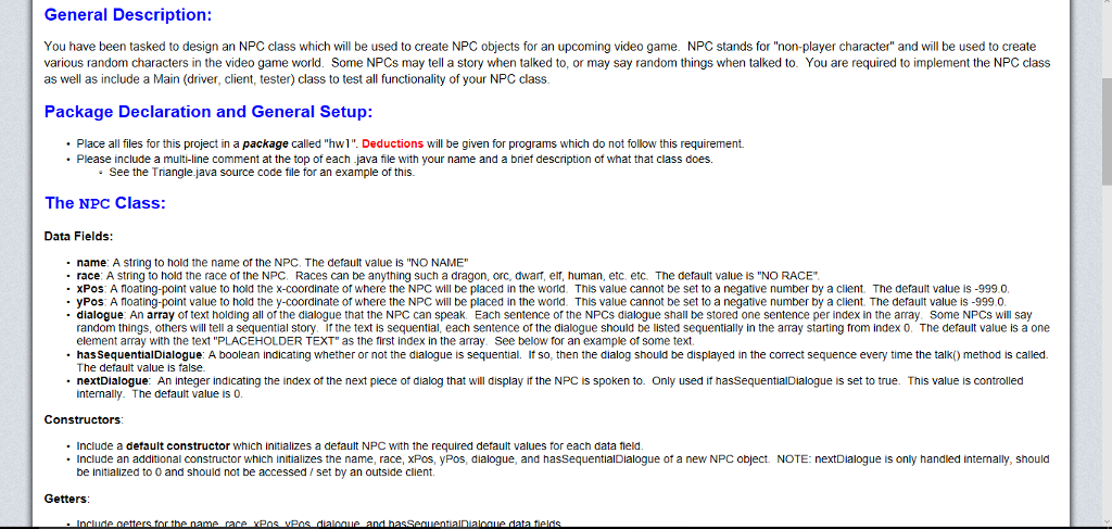  Using JAVA, please and thank you! NPC Class and NPCMain Class