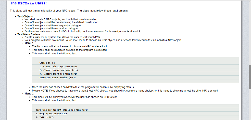been tasked to design an NPC class which will be used to